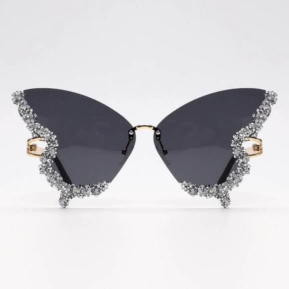 Royal 1 Pair Butterfly & Rhinestone Decor Luxury Y2k Sunglasses Shades Beach - Picture 2 of 5